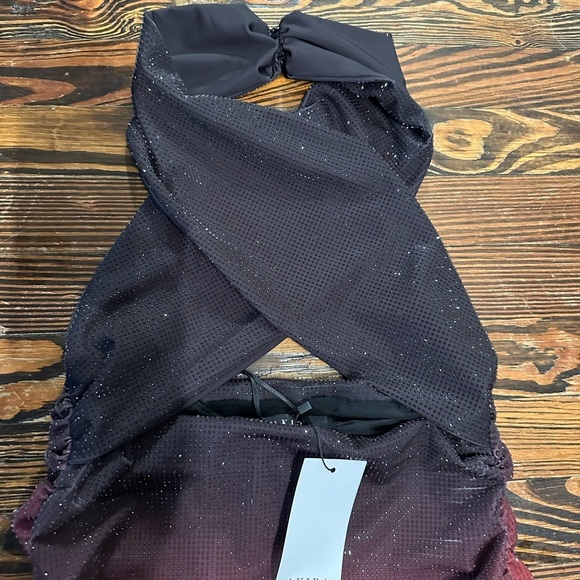 AKIRA NWT Black and Red ombré Ruched Halter Criss Cross front Dress - Picture 3 of 5